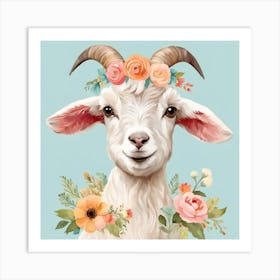Floral Baby Goat Nursery Illustration (32) Art Print