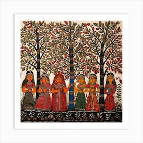 Women In The Forest By Rajesh Kumar Madhubani Painting Indian Traditional Style Art Print