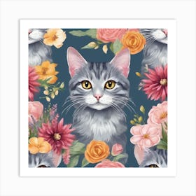 cat with flowers Art Print