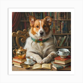 Dog At The Library Art Print