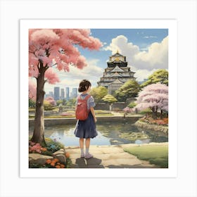 A Girl In The Garden Osaka Castle Park Japan Art Print 1 Art Print