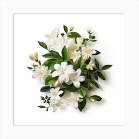 White Jasmine Flowers On White Background Art Print