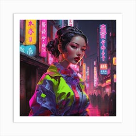 Asian Girl In Neon Art Print