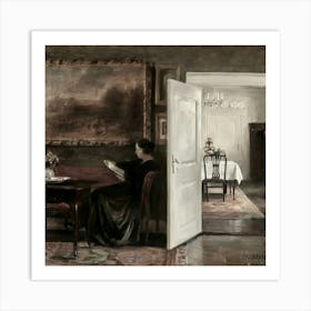 Woman Reading In The Living Room Art Print