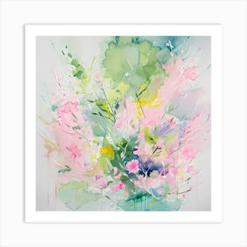 Watercolor Flowers, Leaves, and Movement in Abstract Painting Art Art Print