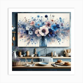 Blue Flowers In A Vase 4 Art Print