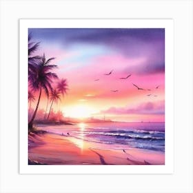 Sunset At The Beach Art Print