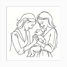 Mothers with child, love, lineart Art Print