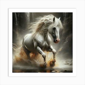 White Horse In Water Art Print