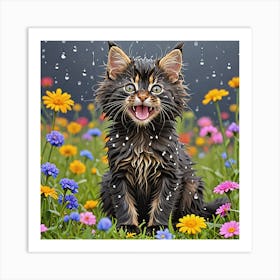 Kitten In The Rain Art Print