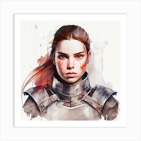 Watercolor Medieval Soldier Woman #2 Art Print