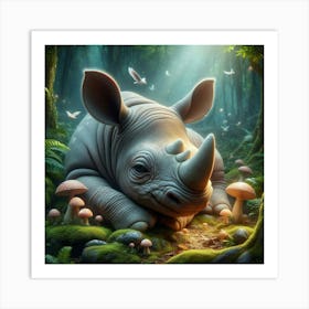 Rhino In The Forest Art Print