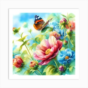 Butterfly And Flowers 8 Art Print