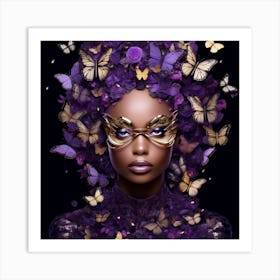 Purple Woman With Butterflies Art Print