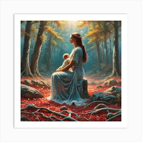 Mother And Child In The Woods 3 Art Print