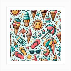 Doodle Summer Pattern Art Print