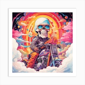 Skull On A Motorcycle Art Print