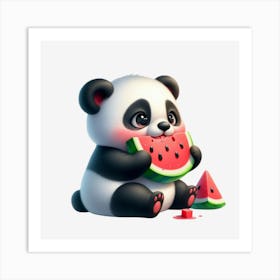 Panda Bear Eating Watermelon Art Print