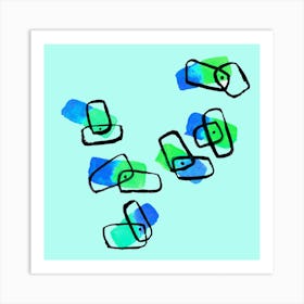 Blue Abstract Shapes Watercolor On Mint Art Print