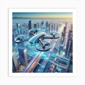 Drone Flying Over City Art Print