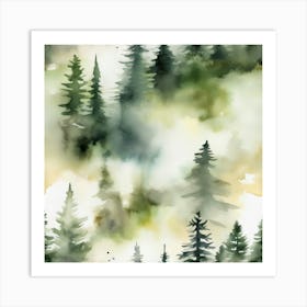 Appalachian Mountains of Misty Pines Watercolor Print of Evergreen Forest..369 Art Print