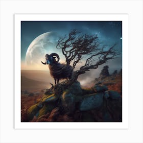 Ram In The Moonlight 1 Art Print