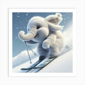 Elephant On Skis Art Print