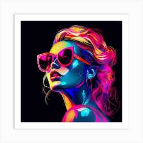 Colorful Girl In Sunglasses Art Print