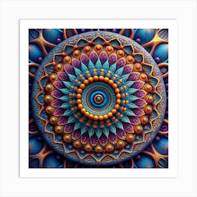 Intricate 3d Mandala With Blue Eye In The Center Art Print