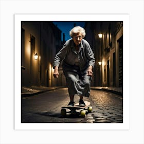 Grandma On A Skateboard Art Print