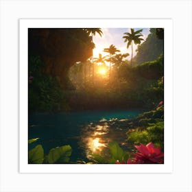 Sunset In The Jungle Art Print