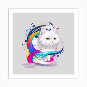 White Cat With Colorful Swirls Art Print