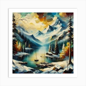 Montain lac oil painting abstract painting art 10 Art Print