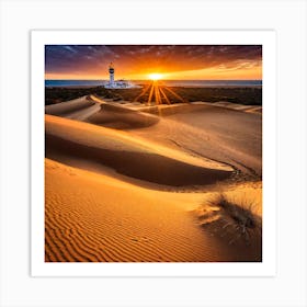 Lighthouse Sunset In The Dunas Art Print