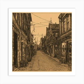 In Wood Block Etching Style (3) Art Print