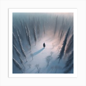 Winter Forest With Visible Horizon And Stars From Above Drone View Sharp Focus Emitting Diodes S (4) Art Print