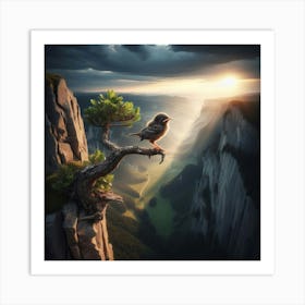 Bird Perched On Cliff Art Print