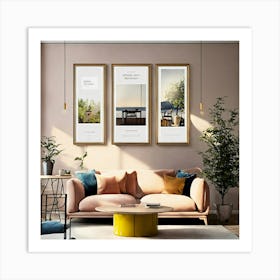 Living Room Wall 3 Tables Frame Mock Up Realistic (5) Art Print