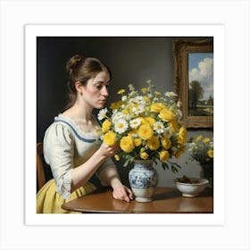 Woman Sniffing Flowers 1 Art Print