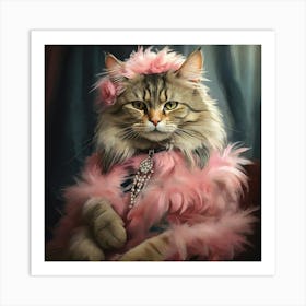 Cat In Pink Feathers 1 Art Print