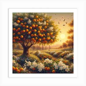 Orange Tree At Sunset Art Print