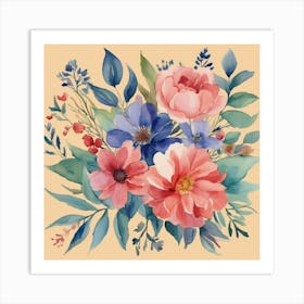 Watercolor flowers Floral Pattern Art Print