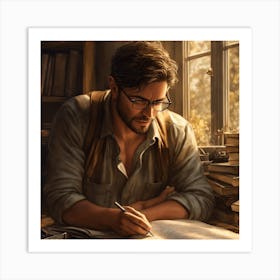 A Frustrated Male Writer With Depression Art Print