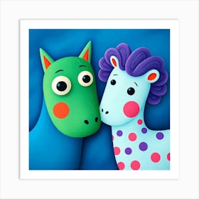 Giraffe And Horse Art Print