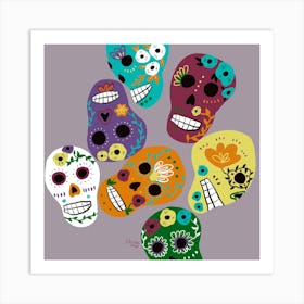 Sugar Skulls Purple Background Art Print