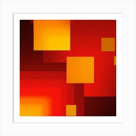 Abstract Red Orange Squares Art Print