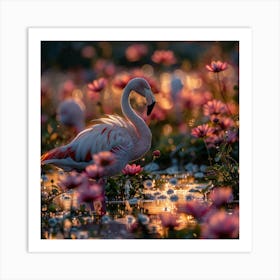 Flamingo At Sunrise Art Print