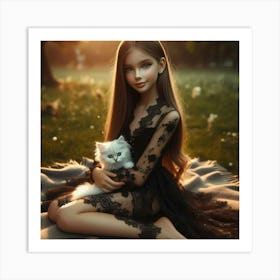 Girl With A Cat 6 Art Print