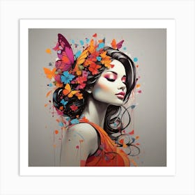 Woman With Butterflies In Her Hair Art Print