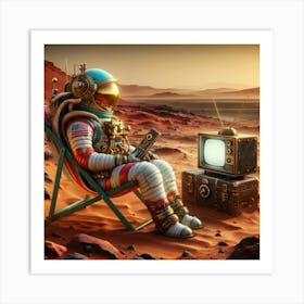 Astronaut In Tv Chair on mars 1 Art Print